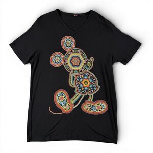 RARE Ay Guey Disney Mickey Mouse V Neck T-Shirt Mens XL Black Graphic Tee